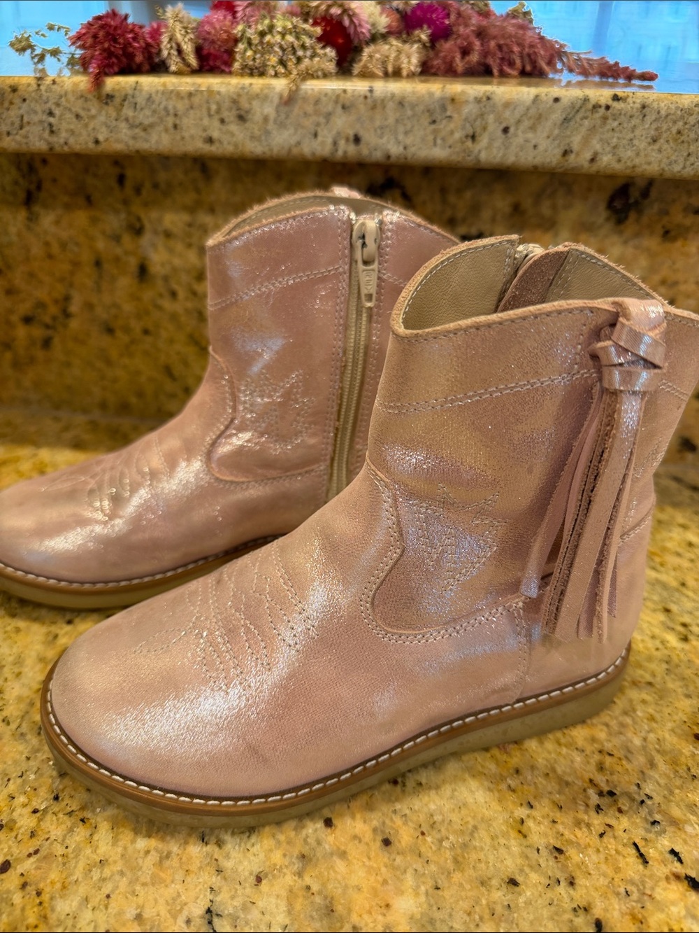 Girls Metallic Pink Tassel Boots